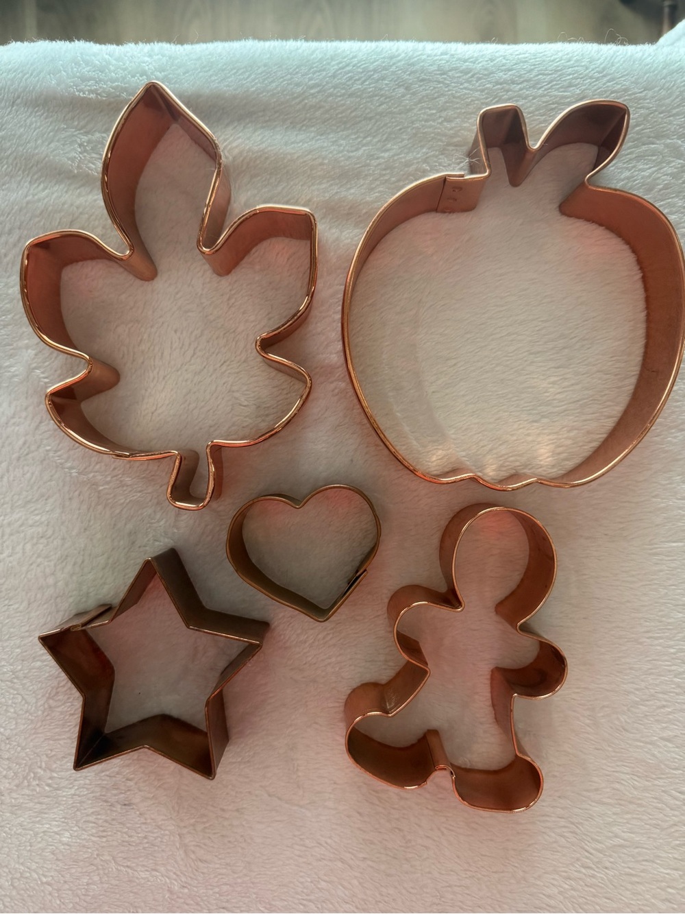 Copper Cookie Cutter Set - Leaf, Pumpkin, Star, Heart & Gingerbread